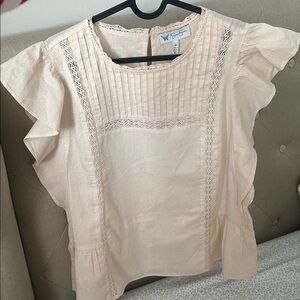 NWT 100% Cotton Jessica Simpson Bowie Sleeveless Ruffle Blouse Sheer Size Medium